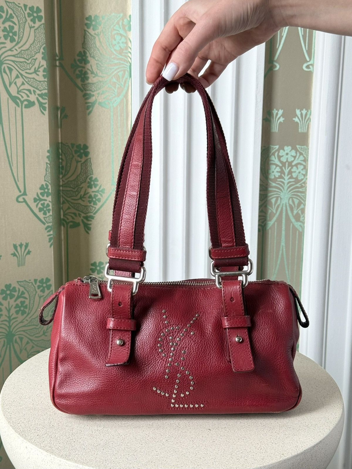 Yves Saint Laurent Yves Saint Laurent Small Studded Boston Red Shoulder Bag Size ONE SIZE - 1 Thumbnail