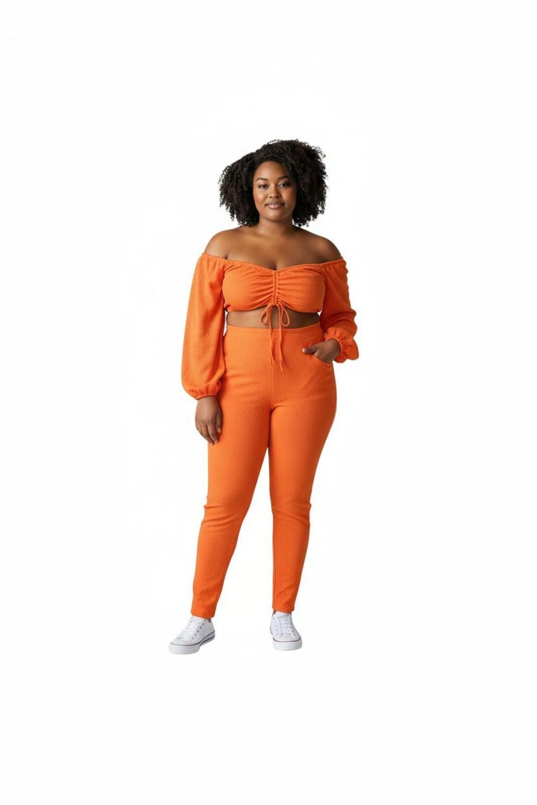 Shein Shein Women's Orange Off-Shoulder Crop Top w Long Sleeves Size XXL / US 16-18 / IT 52-54 - 2 Thumbnail
