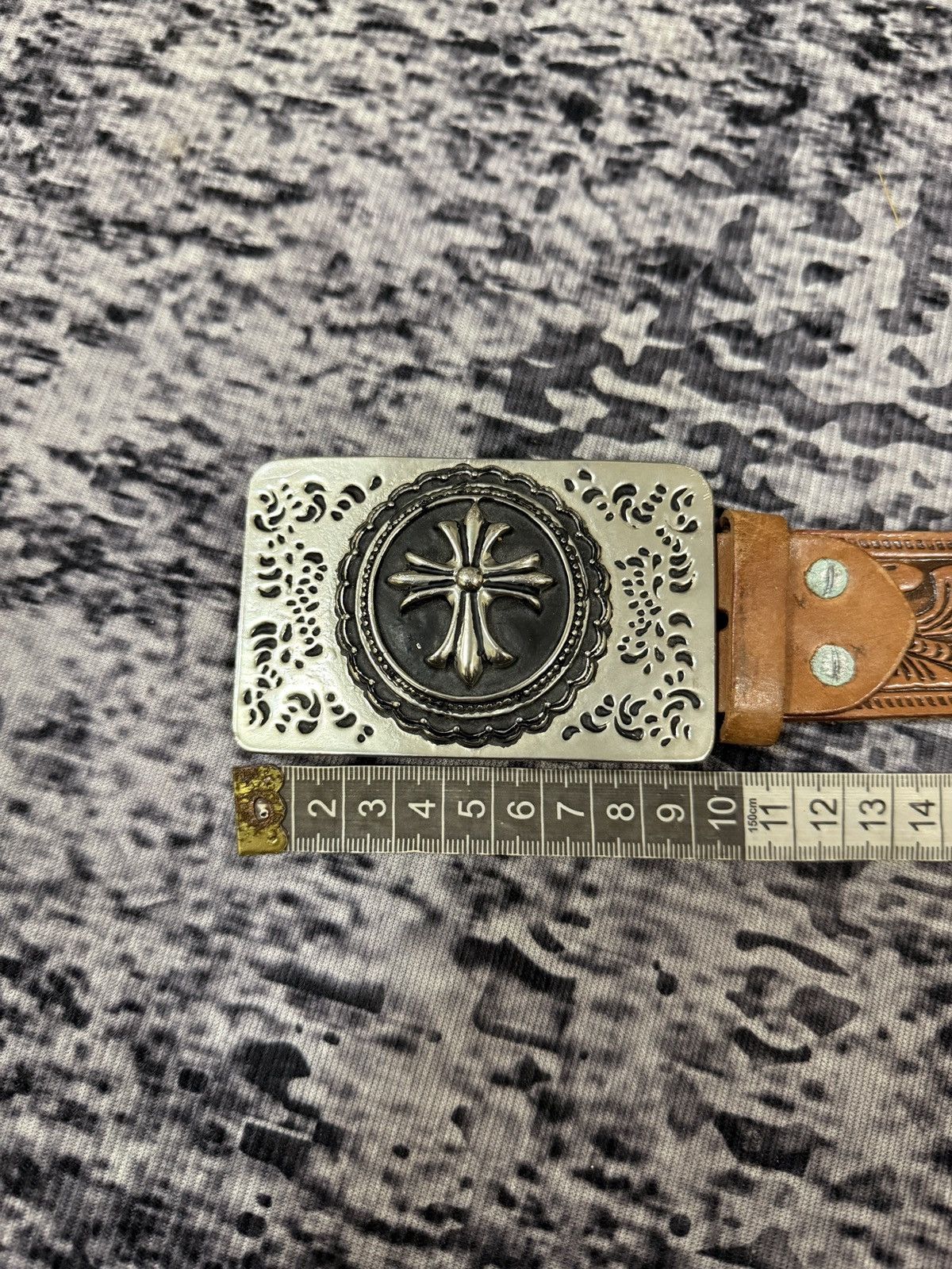 Vintage Vintage Leather Belt Inspired By Chrome Hearts Silver Cross Size 44 - 13 Thumbnail
