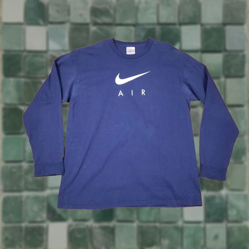 Nike VINTAGE Nike AIR BIG SWOOSH NAVY SHIRT Navy LONG SLEEVE COTTON SIZE L MADE IN USA MEN SHIRT 90s USA Mens Size US L / EU 52-54 / 3 - 1 Thumbnail