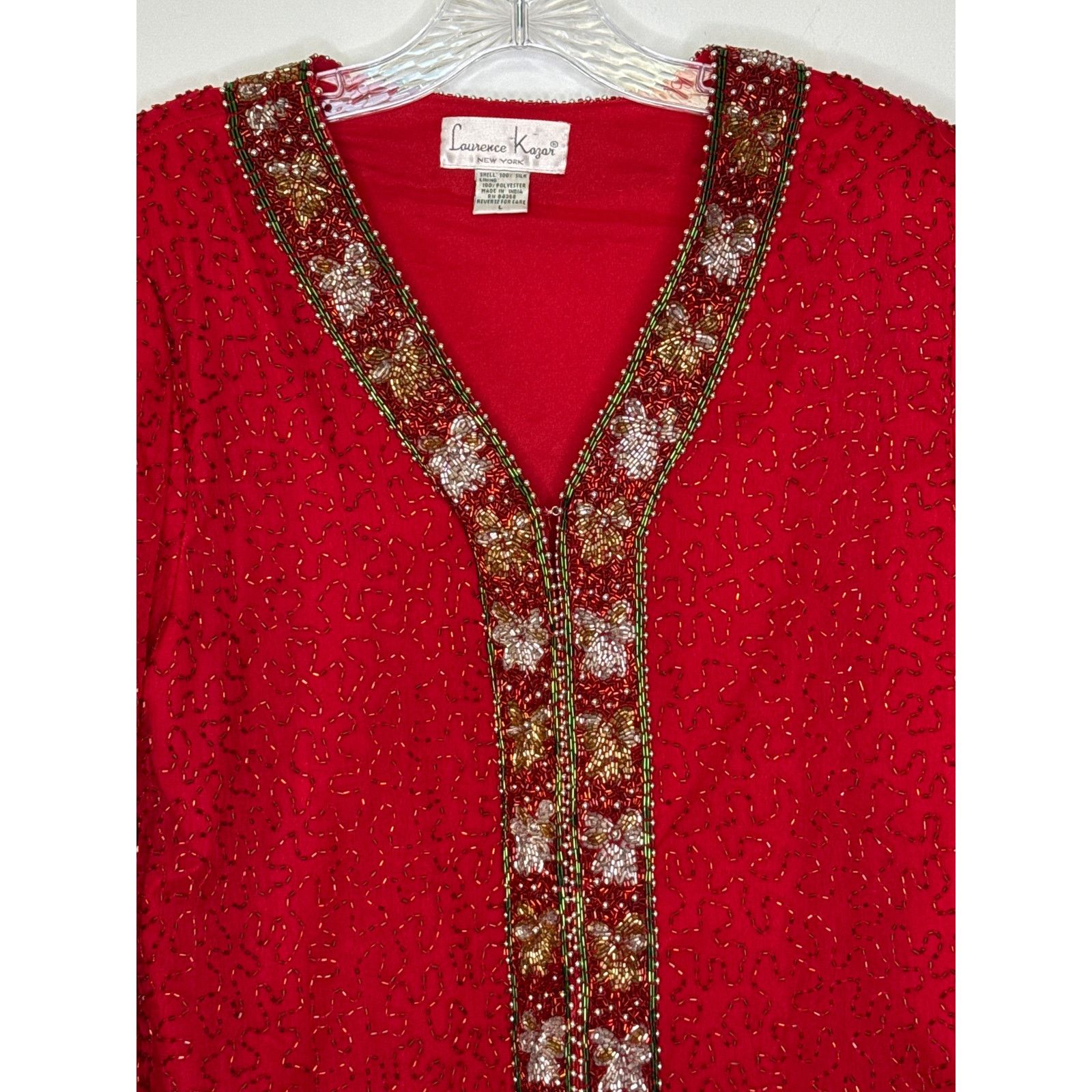 Vintage Vtg Laurence Kazer Silk beaded red formal cardigan Jacket L Size L / US 10 / IT 46 - 2 Thumbnail