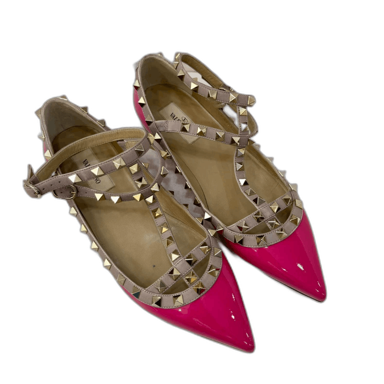 Valentino Valentino Pink Studded Pointed Flat Shoes Size US 8 / IT 38 - 1 Thumbnail