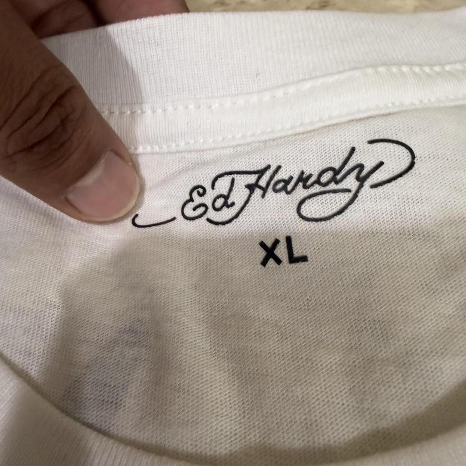 Ed Hardy Ed Hardy white cotton t-shirt with skull and snake design. Size US XL / EU 56 / 4 - 6 Thumbnail