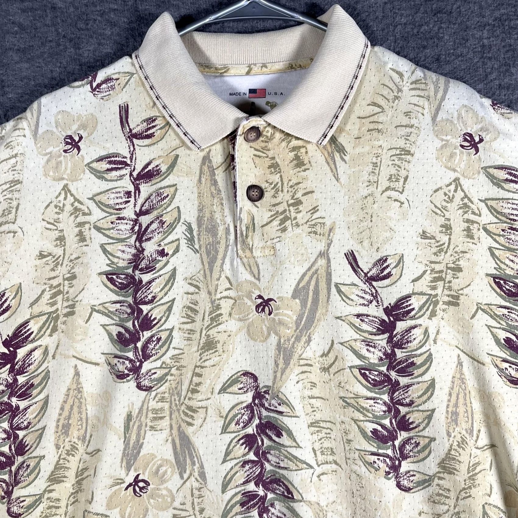Vintage The Skins Game Polo Shirt Mens XL Beige Floral Golf Lightweight Knit Tropical Size US XL / EU 56 / 4 - 2 Thumbnail