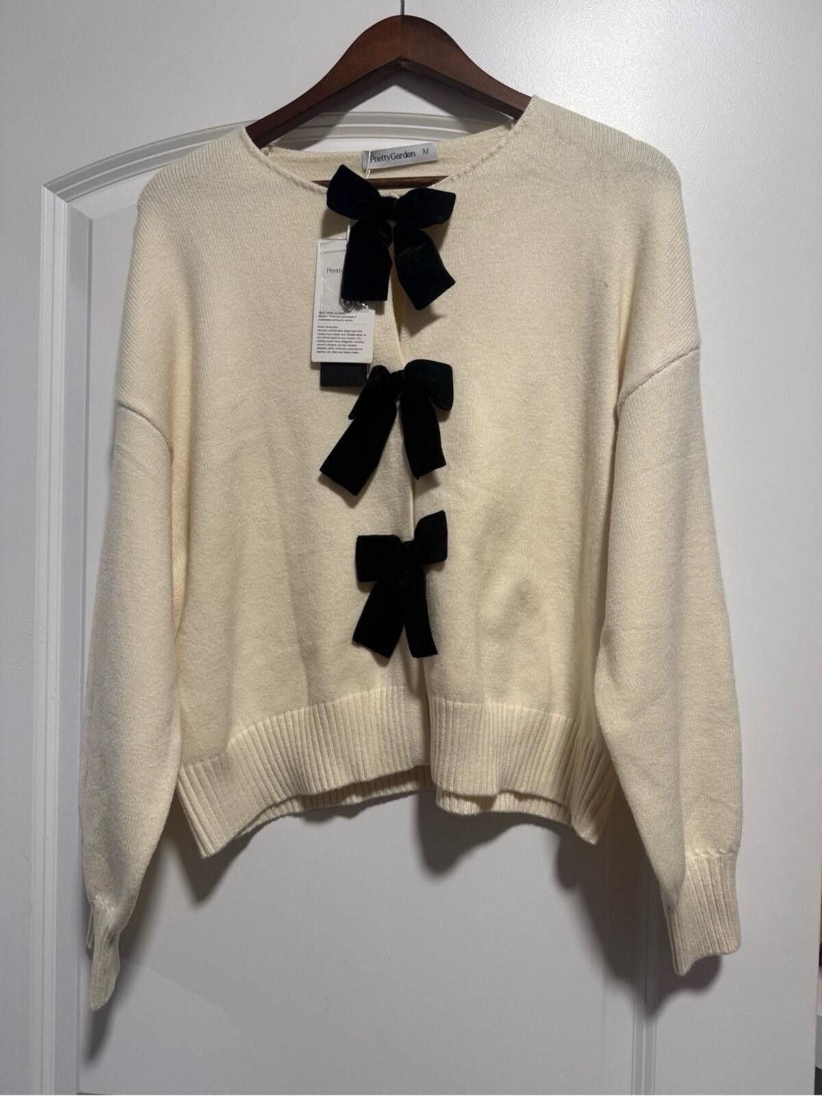 Other PrettyGarden Cream Bow-Front Knit Cardigan Size M / US 6-8 / IT 42-44 - 3 Thumbnail
