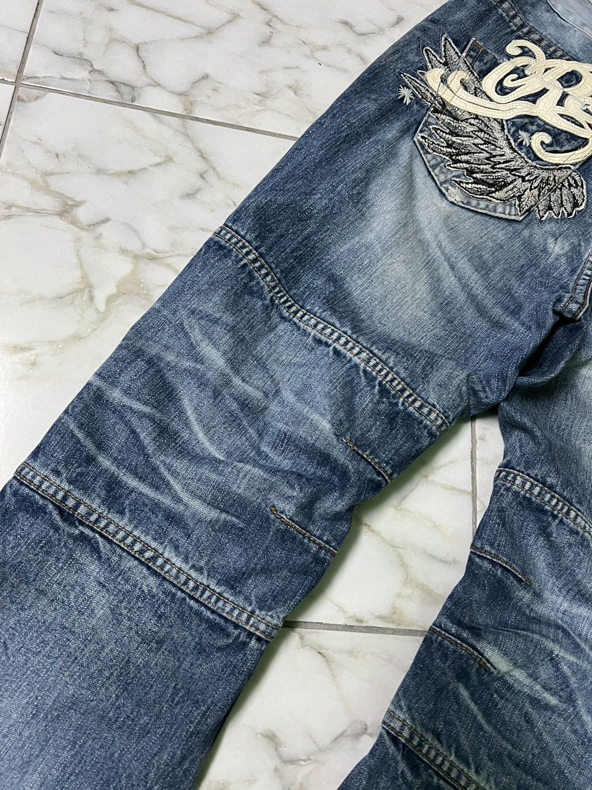 Japanese Brand 💥Baggy💥Redpepper Double Knee Washed Ripped Distress Jeans Size US 35 - 13 Thumbnail