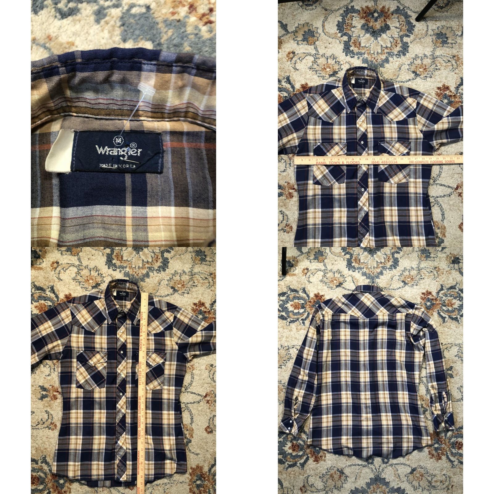 Wrangler VINTAGE Wrangler Shirt Mens Medium Blue Tan Plaid Pearl Snap Western Rodeo 90s Size US M / EU 48-50 / 2 - 8 Thumbnail