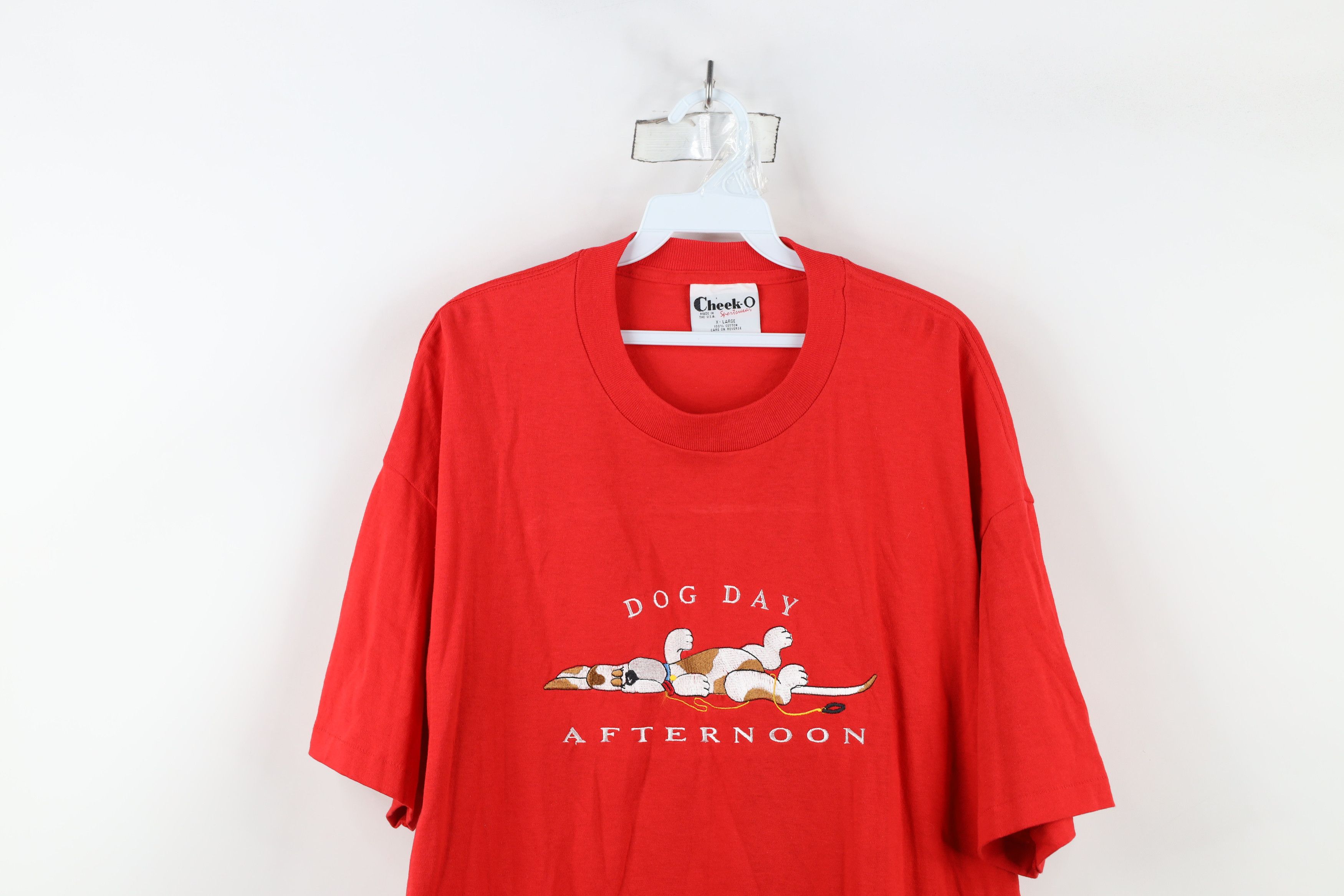 Vintage Vintage 90s Streetwear Dog Day Afternoon T-Shirt Red USA Size US XL / EU 56 / 4 - 2 Thumbnail
