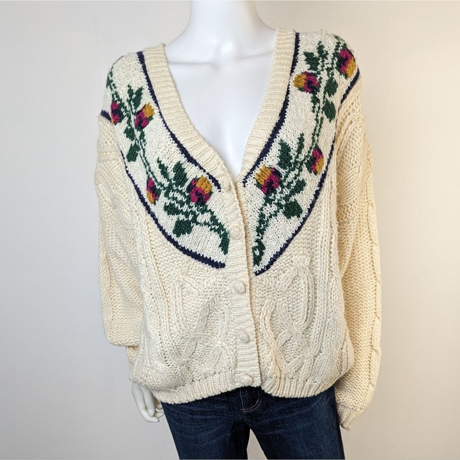 Vintage Vintage Ivy Wear Hand Knit Cottagecore Cardigan Sweater Size L / US 10 / IT 46 - 1 Thumbnail