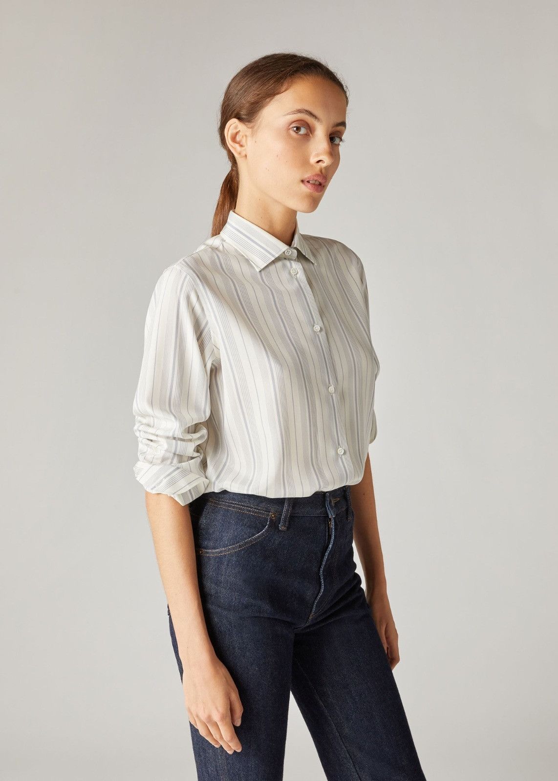 Loro Piana o1srvl11e0825 FAM9874 Iconic Shirt in White/Grey Size L / US 10 / IT 46 - 2 Thumbnail