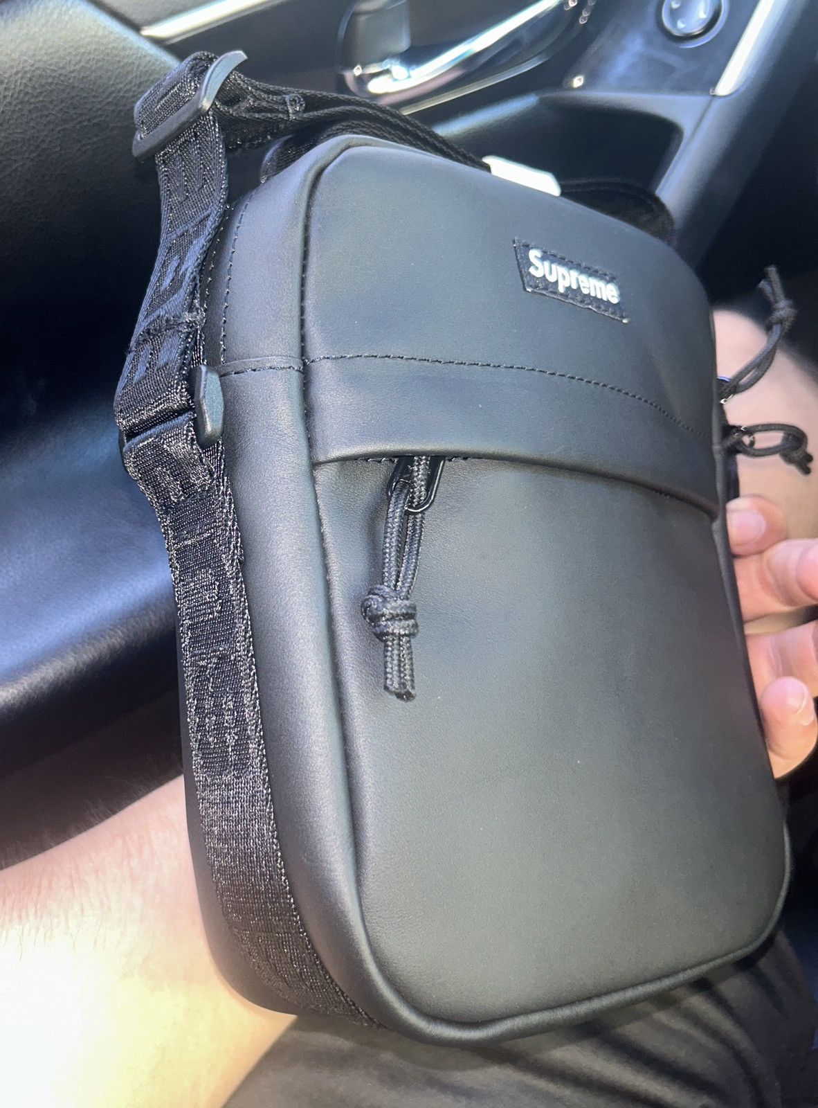 image of Supreme Leather Shoulder Bag Fw23 in Black, Men's