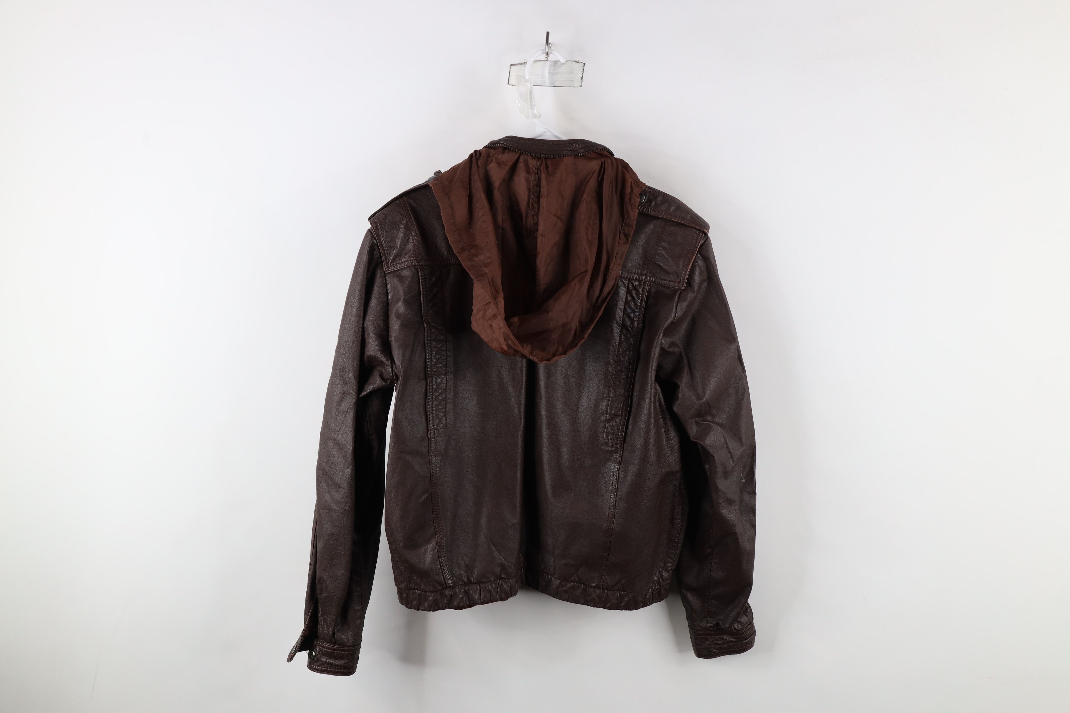 Vintage Vintage 70s Streetwear Hooded Leather Bomber Jacket Brown Size US L / EU 52-54 / 3 - 16 Thumbnail
