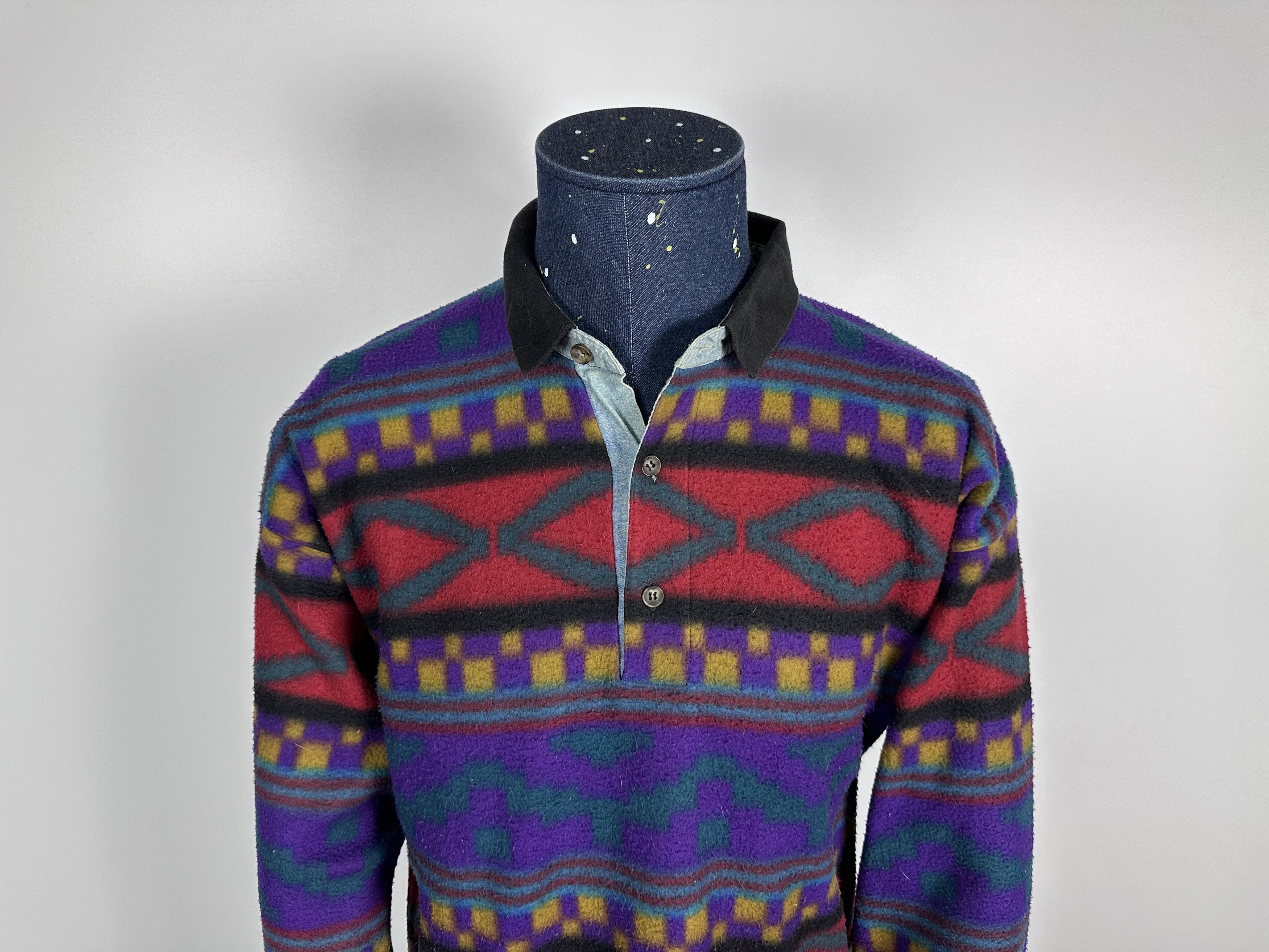Vintage vintage Manners FLEECE sweater Shirt Button L rare retro 90s Size US L / EU 52-54 / 3 - 3 Thumbnail