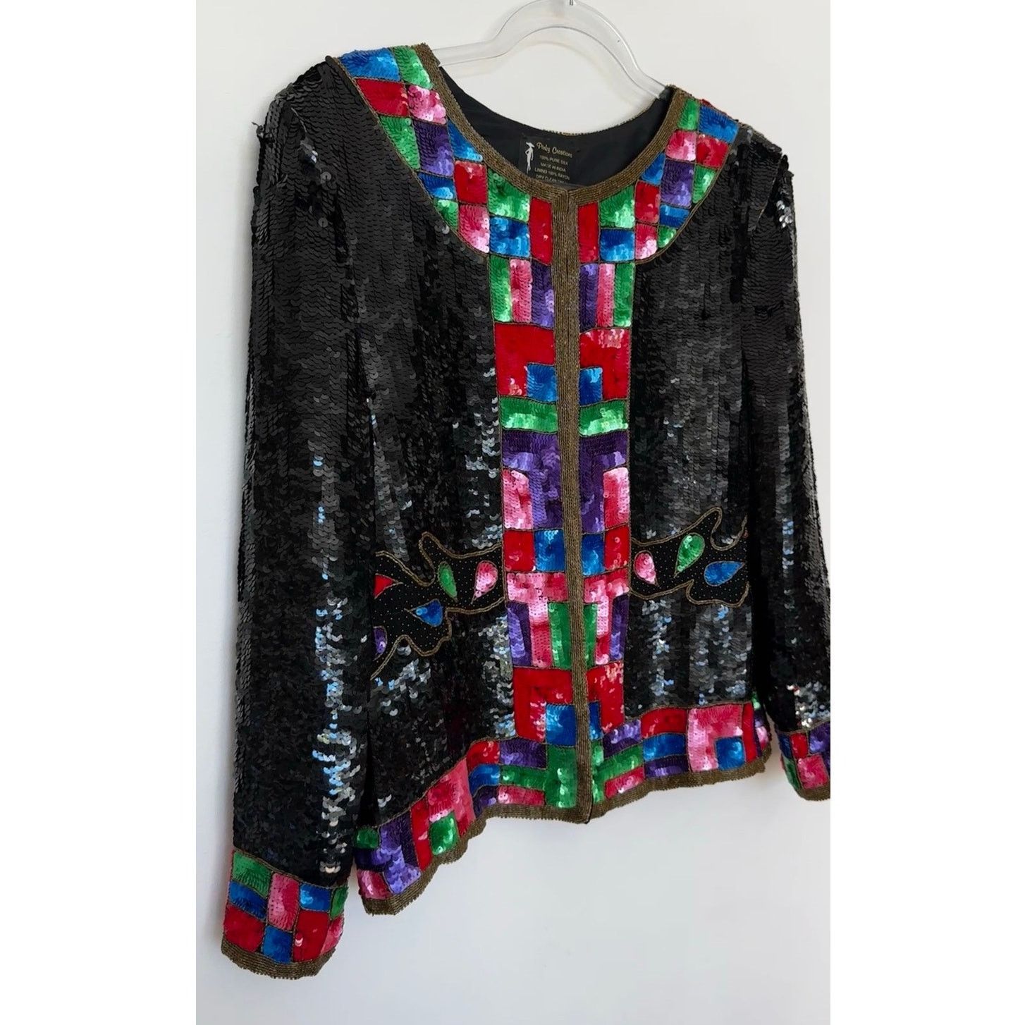 Vintage 1980s Pinky Creations Silk Sequin Jacket Black Medium Size M / US 6-8 / IT 42-44 - 18 Thumbnail