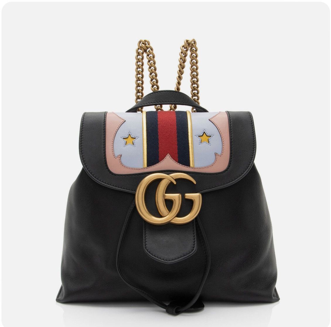 Gucci Authentic Gucci Leather GG Marmont Web Flap Chain Backpack Size ONE SIZE - 1 Thumbnail