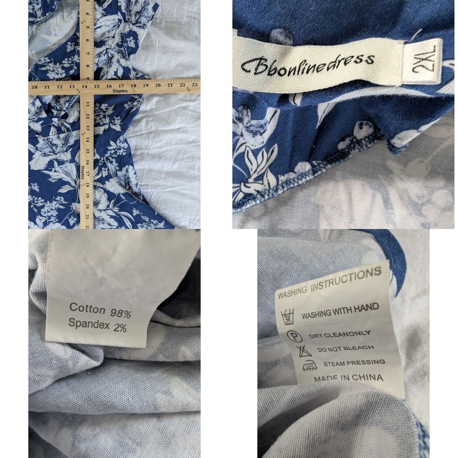 Vintage Blue & White Floral Cap Sleeve Fit & Flare Knee Length Dress V-Neck Plus Sz 2XL Size M / US 6-8 / IT 42-44 - 8 Thumbnail
