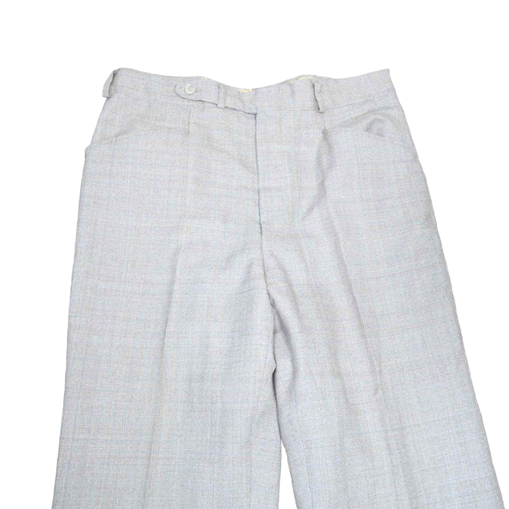 Vintage VINTAGE 70s Men's cream khaki tan plaid straight leg trouser pants 33" Size US 33 - 2 Thumbnail