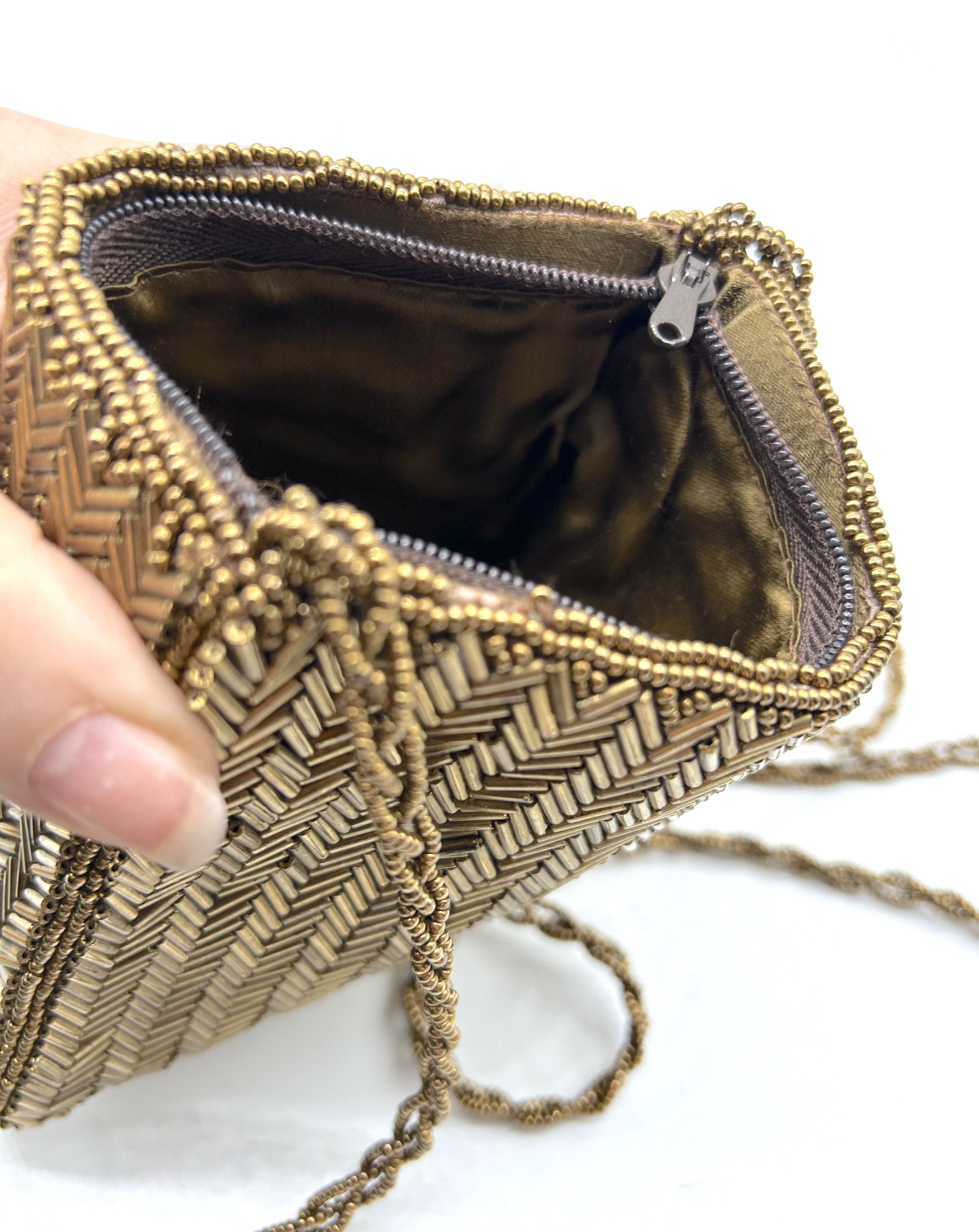 Vintage Bronze Beaded Satin Lined Bag Size ONE SIZE - 6 Thumbnail