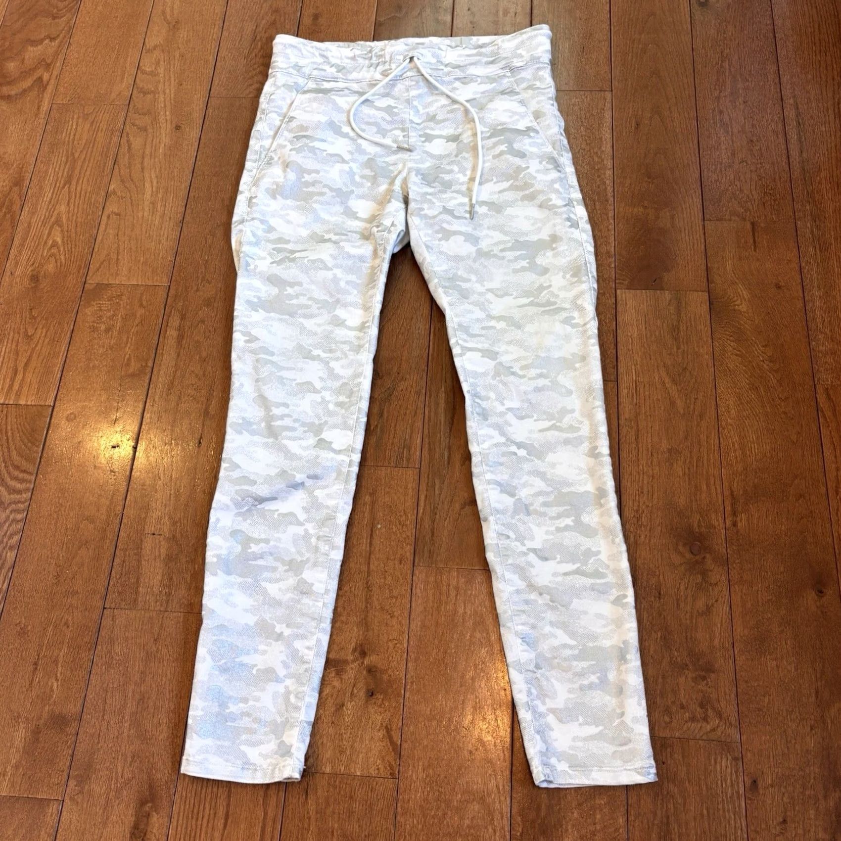 Vintage Bevy Flog Pants Womens Shely White Gray Silver Camo Drawstring Pull-on sz 26 Size 26" / US 2 / IT 38 - 2 Thumbnail
