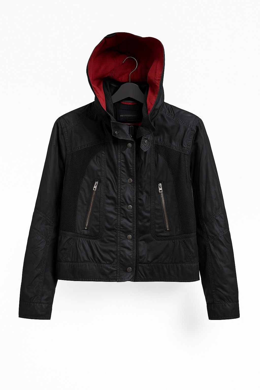 Japanese Brand Vintage INTELLECTION Black Hooded Moto Jacket | Red Lined Size M / US 6-8 / IT 42-44 - 1 Thumbnail
