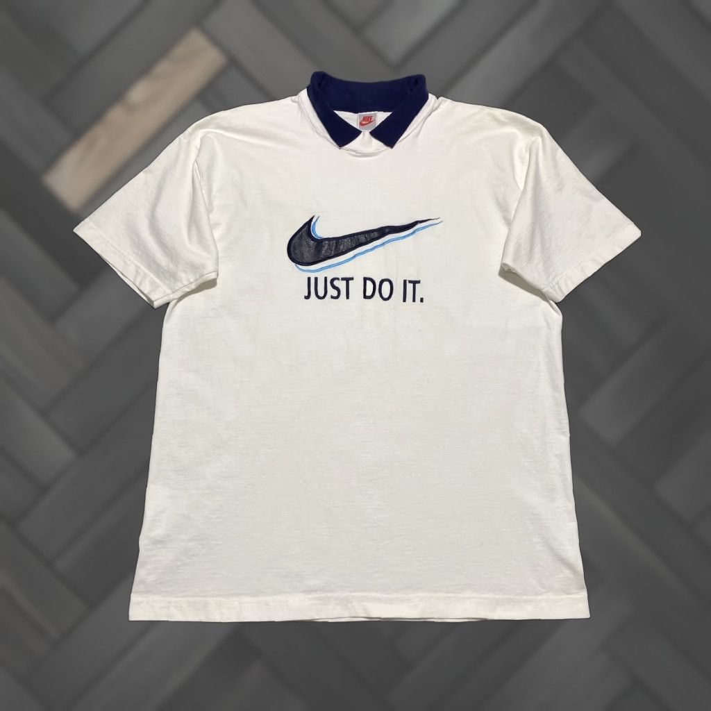 Nike VINTAGE Nike Shirt Mens Large White Just Do It Swoosh Polo Made USA 90s Size US L / EU 52-54 / 3 - 1 Thumbnail