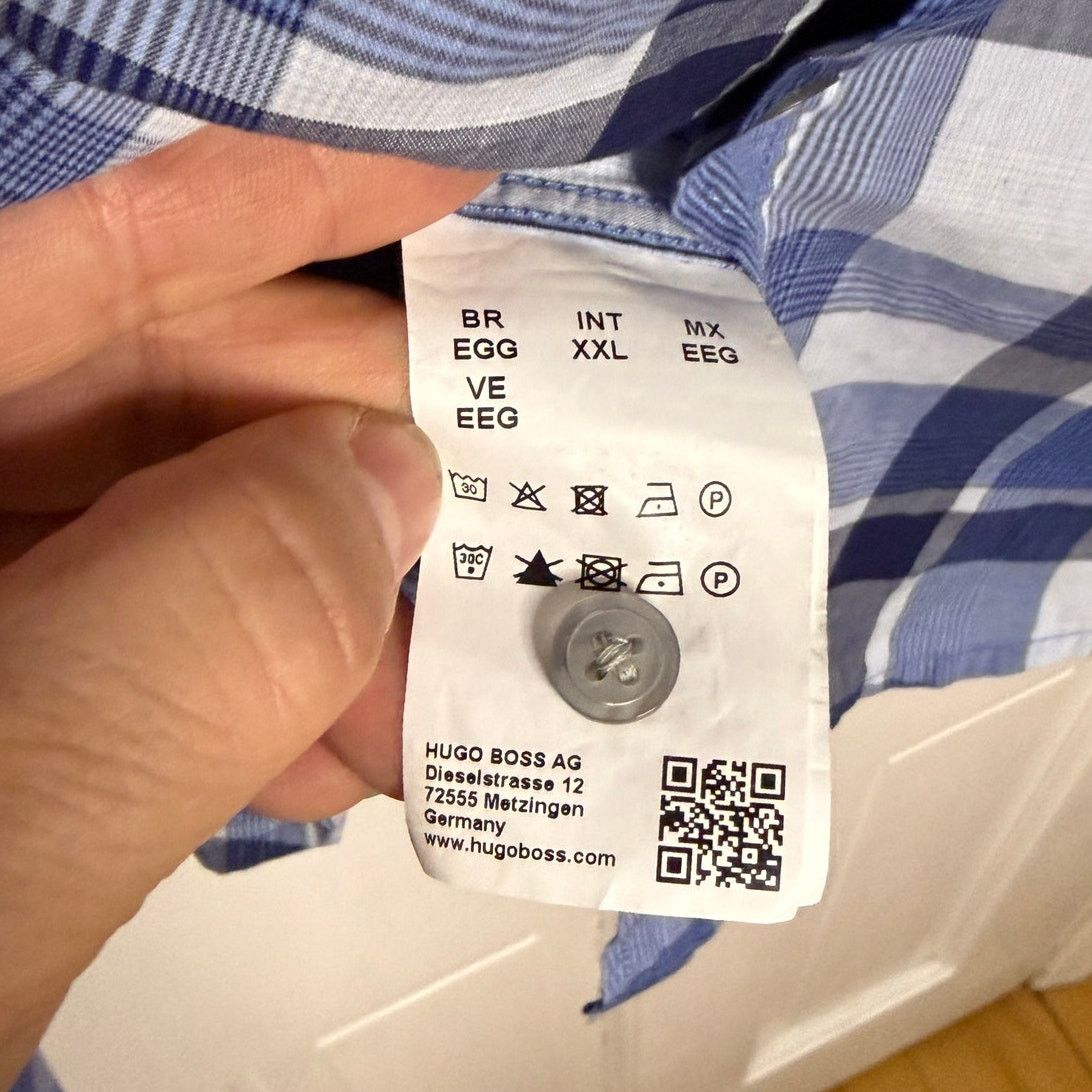 Hugo Boss Hugo Boss Slim Fit Button Down Shirt Blue/White Plaid XL Size US XL / EU 56 / 4 - 6 Thumbnail