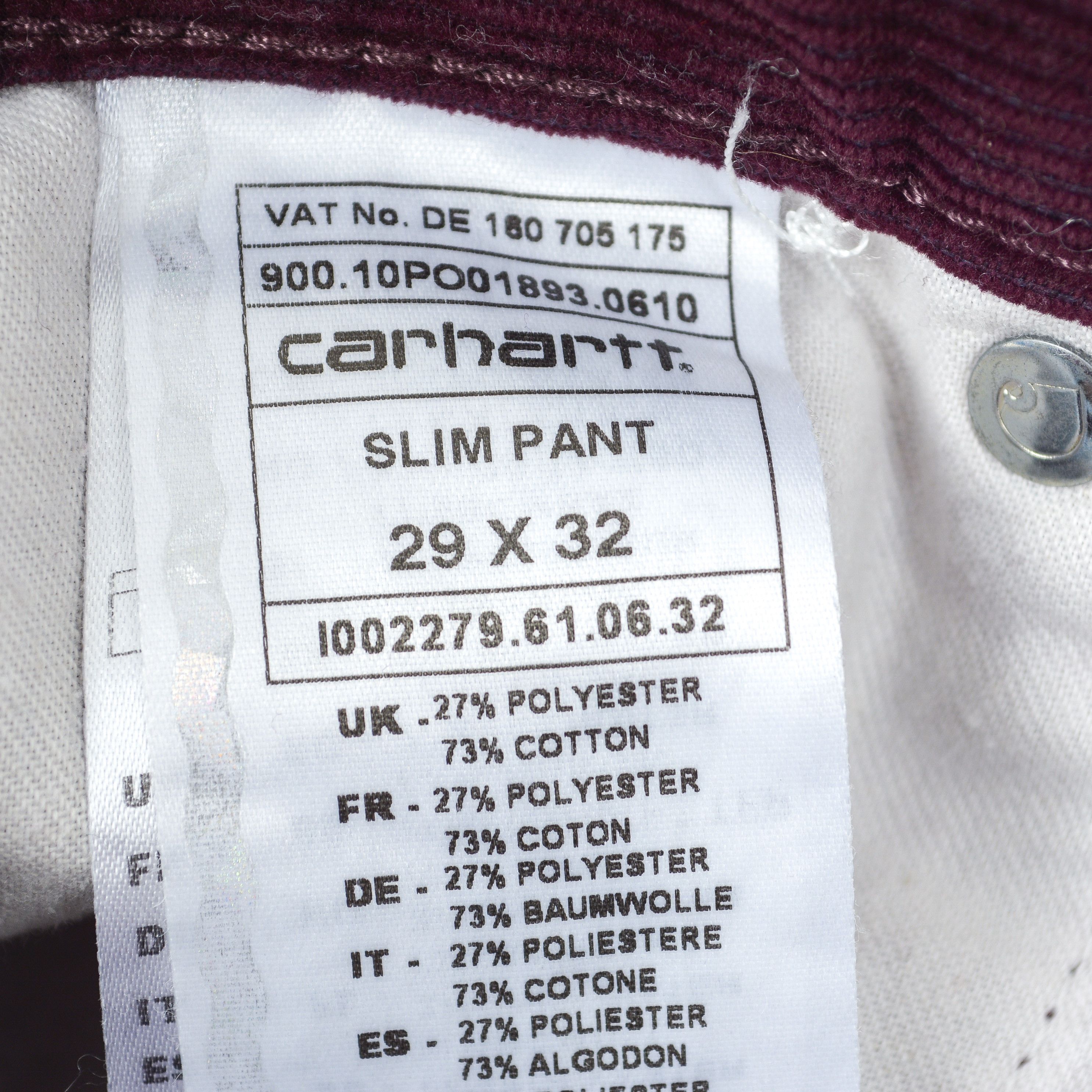 Carhartt Slim Pant Mens W29 L32 Corduroy Cords Pants Trousers Zip Fly Size US 29 - 6 Thumbnail
