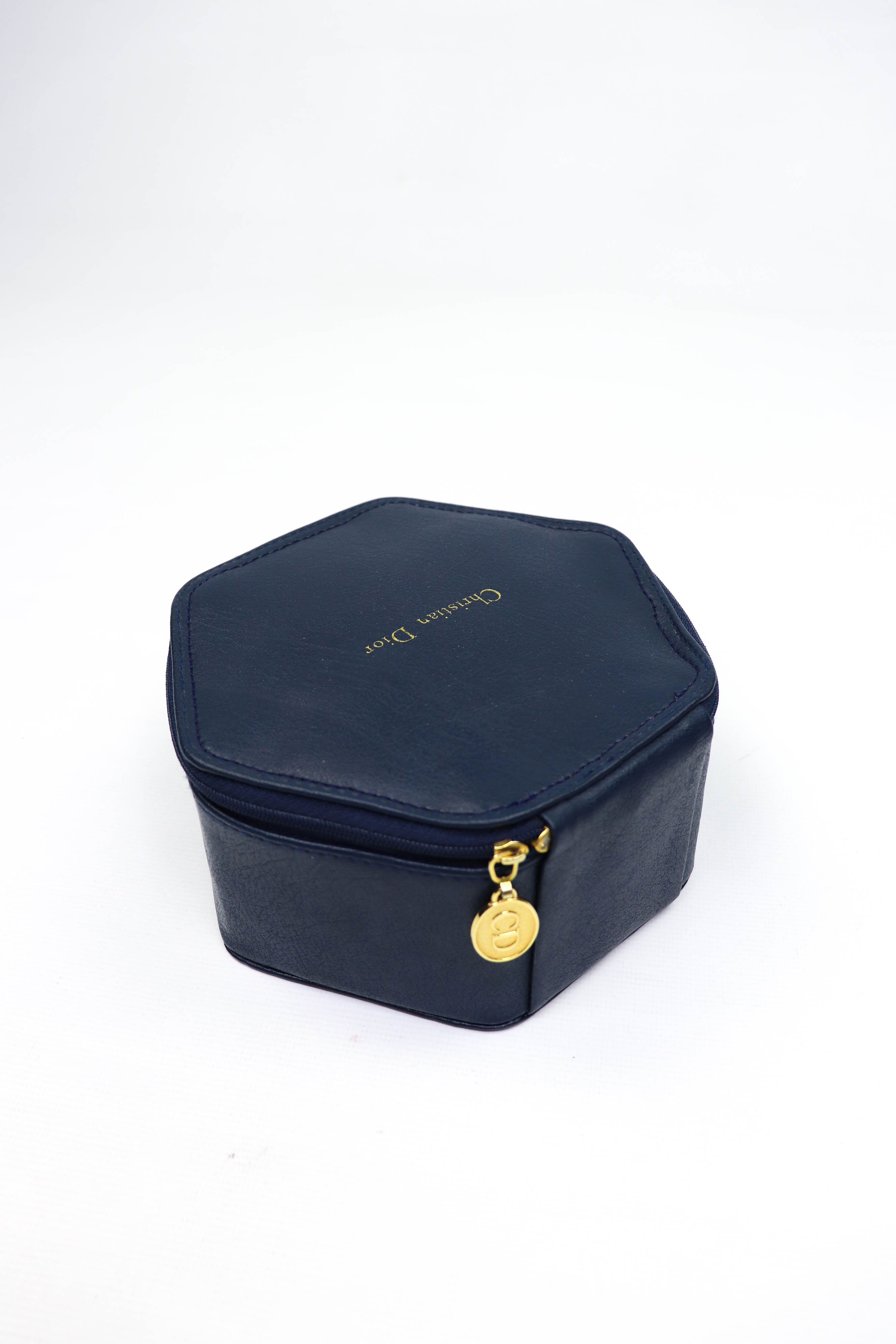 Christian Dior Vintage Diamond Blue PVC Zip Pouch Box Bag