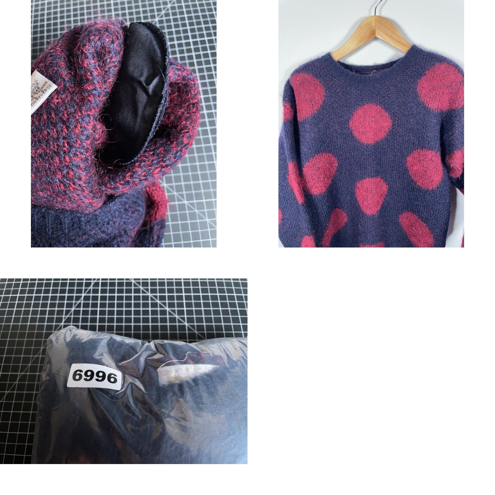 Vintage VINTAGE Paul Harris Mohair Blend Sweater Women's Small Dark Blue Red Polka Dot Relaxed Crew Neck 90s Preppy Oversized Pullover Knit Hand Wash Only Size S / US 4 / IT 40 - 9 Thumbnail