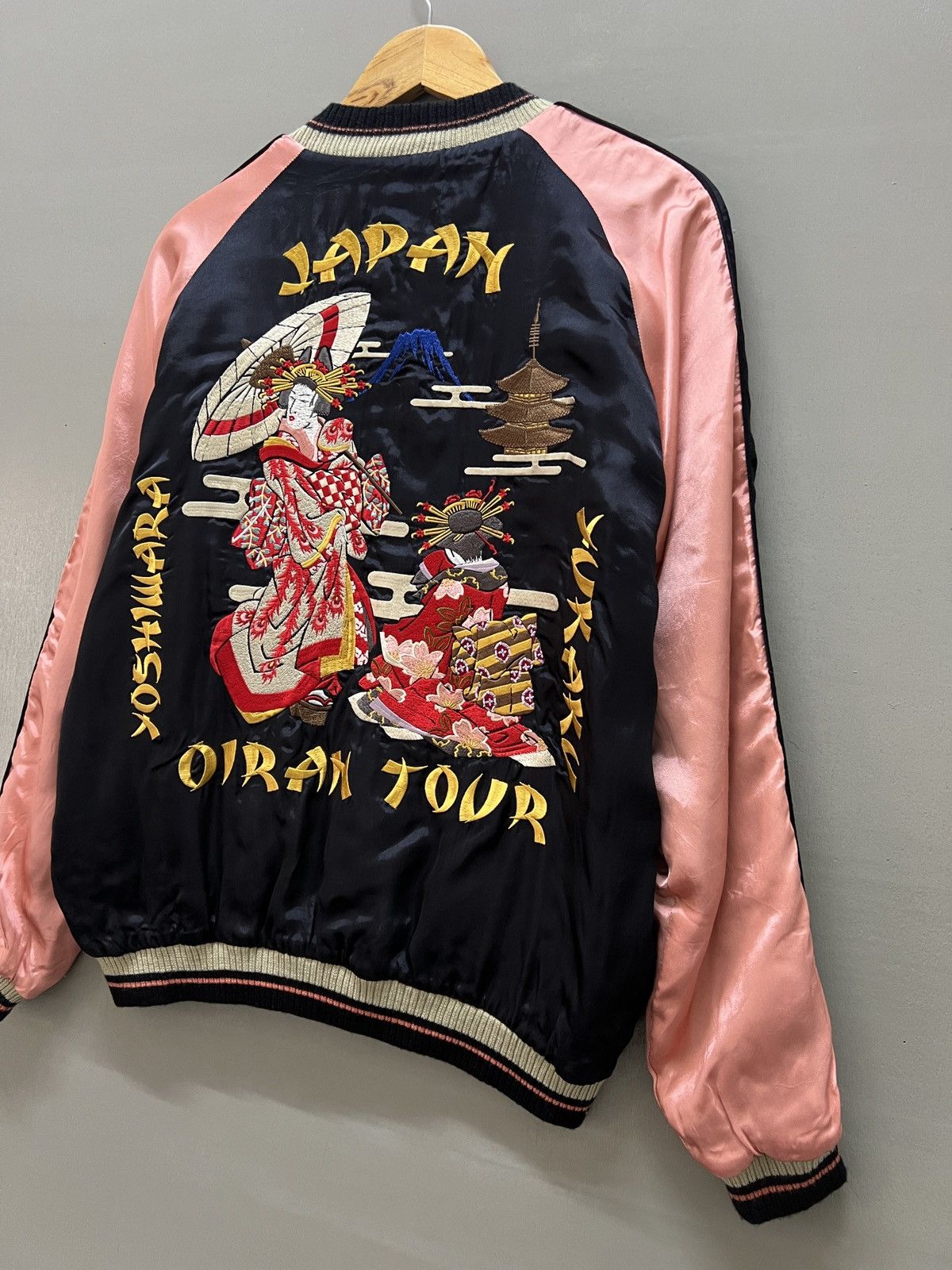 50s style sukajan souvenir jacket cropped head geisha
