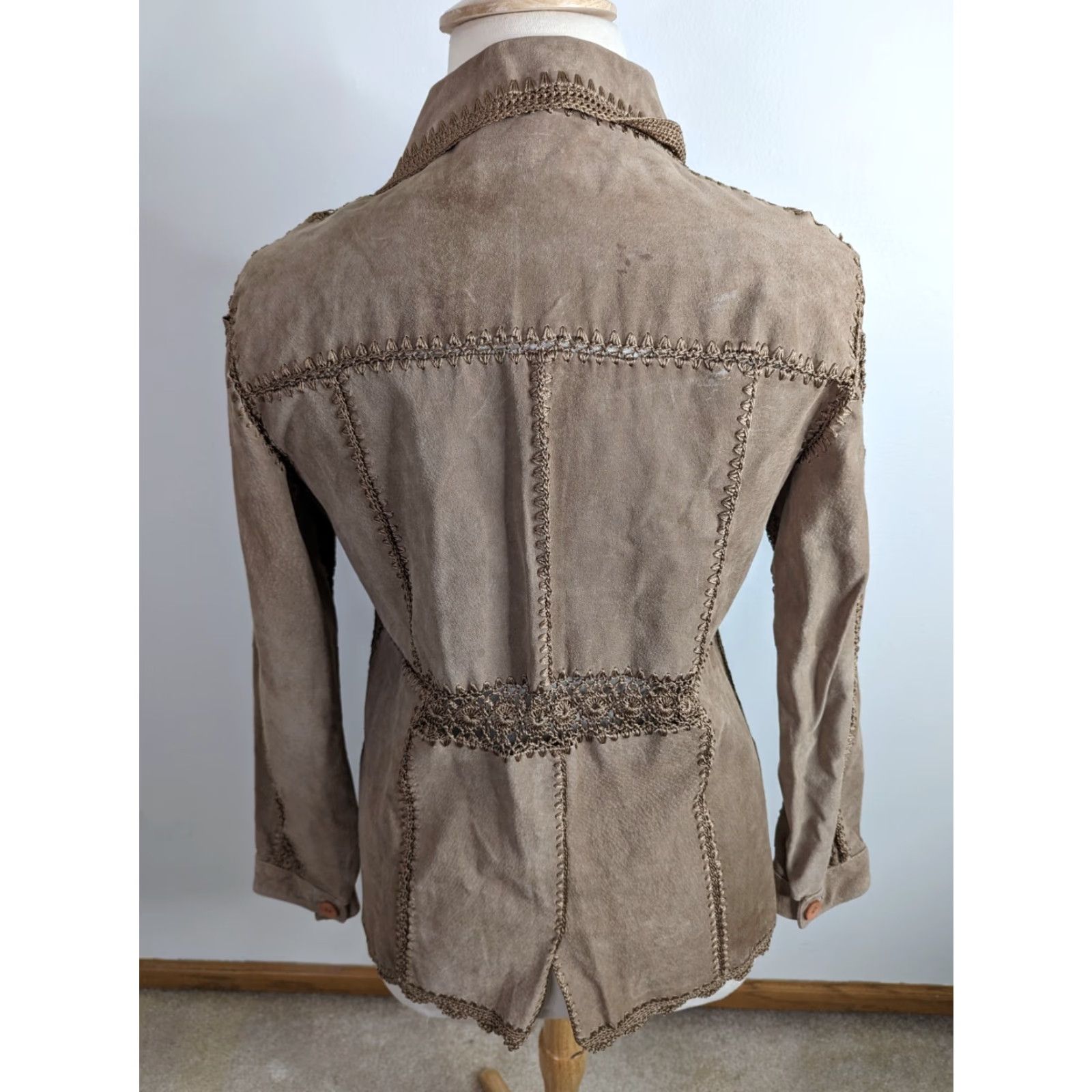 Vintage VINTAGE Y2K Suede Leather Crochet Patchwork Shirt Jacket Coat Blazer Large Brown Size L / US 10 / IT 46 - 3 Thumbnail