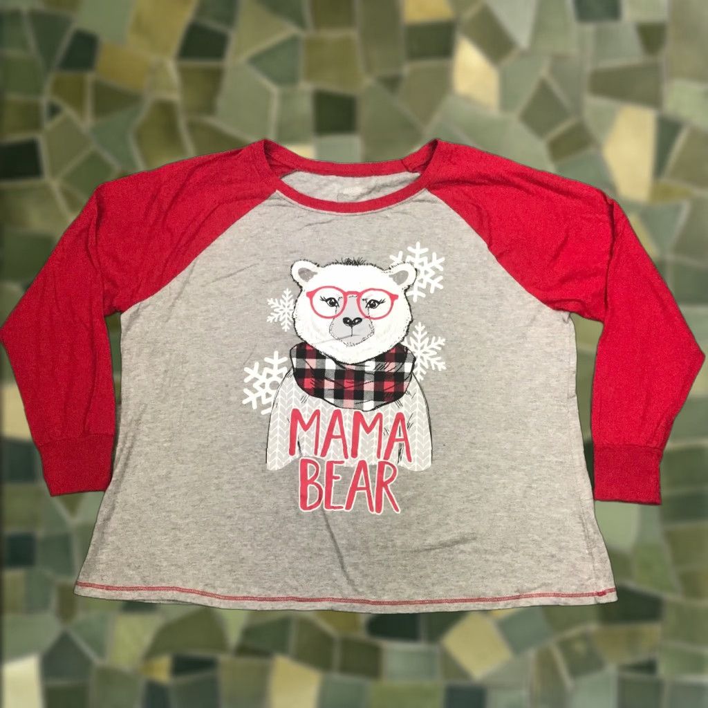 X-LARGE Polar Bear Shirt Womens XX-Large Size 2X Grey Red Mama Bear Jersey Long Sleeve Size XXL / US 16-18 / IT 52-54 - 1 Thumbnail