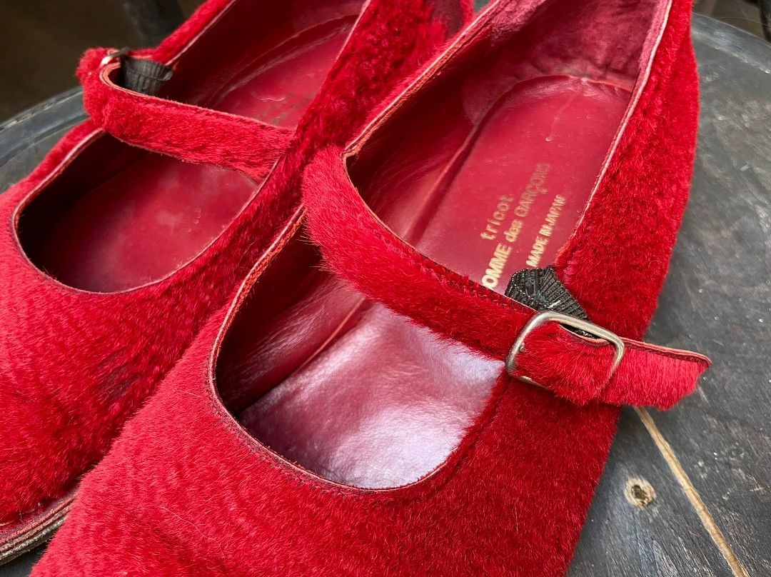 CDG by Comme des Garcons CDG tricot 1990s red flocked buckle shoes 36-36.5 Size US 6 / IT 36 - 4 Thumbnail