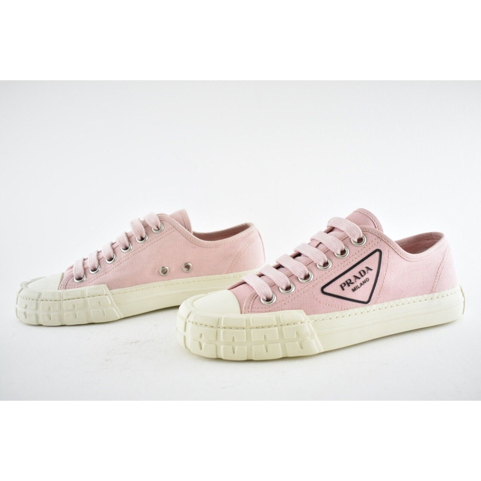 Prada Prada Wheel Pesco Pink Logo Lace Up Tie Flat Low Top Sneaker Size US 7 / IT 37 - 9 Thumbnail