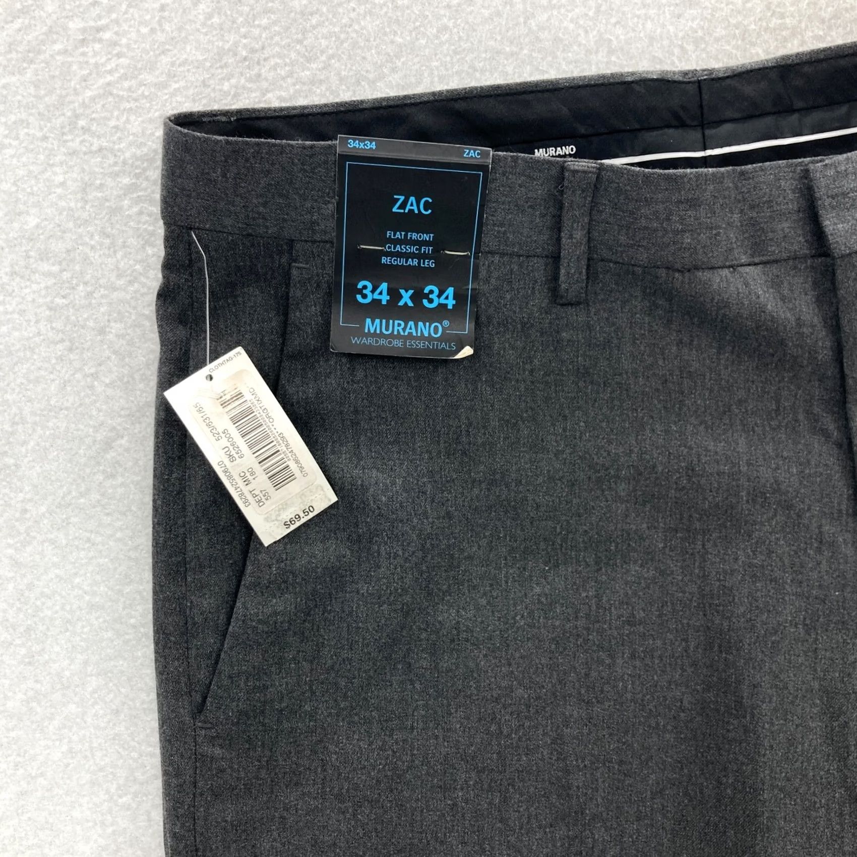 Murano Murano Zac Pant Mens Wardrobe Essentials Size 34x34 Classic Fit Gray Flat Front Pants Front Type: Flat Front Size US 34 / EU 50 - 3 Thumbnail