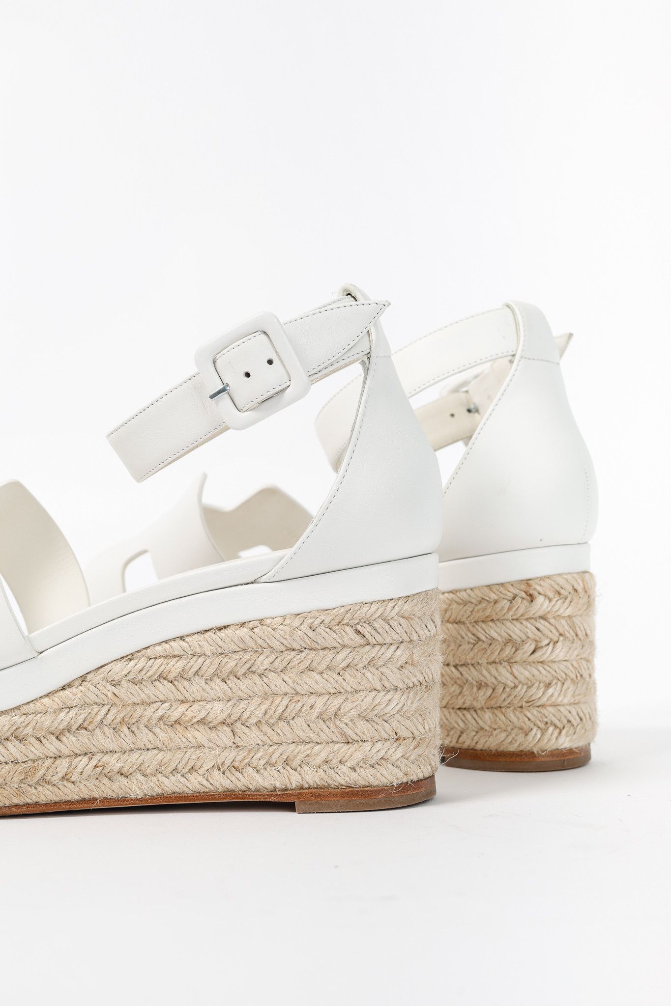 Hermes Hermes Elda White Goatskin Espadrille Wedge "H" Sandals Size US 7.5 / IT 37.5 - 8 Thumbnail