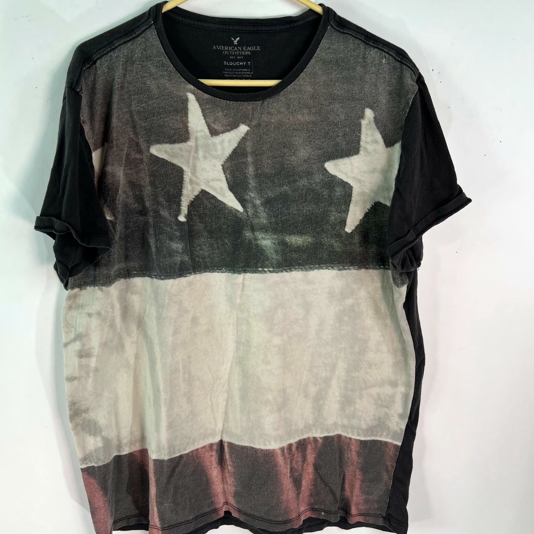 American Eagle Outfitters American Eagle Outfitters Mens T Shirt Core: American Flag Black Slouchy XL Crew Neck Graphic Print, 100% Cotton, Short Sleeve, Pullover, Easy Care Size US XL / EU 56 / 4 - 2 Thumbnail