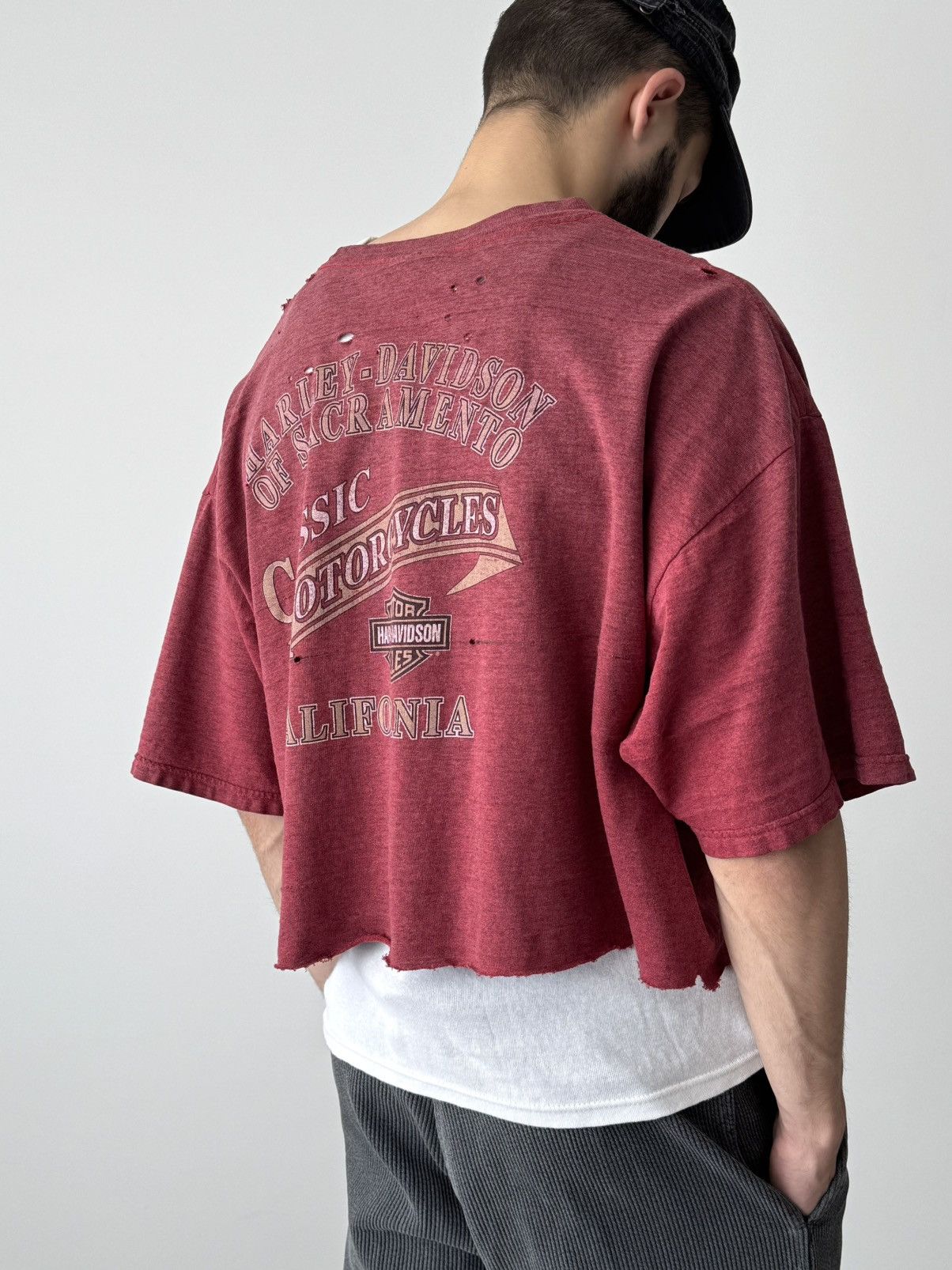 Harley Davidson Vintage Harley Davidson Sacramento Thrashed Cropped T-Shirt Size US XXL / EU 58 / 5 - 2 Thumbnail