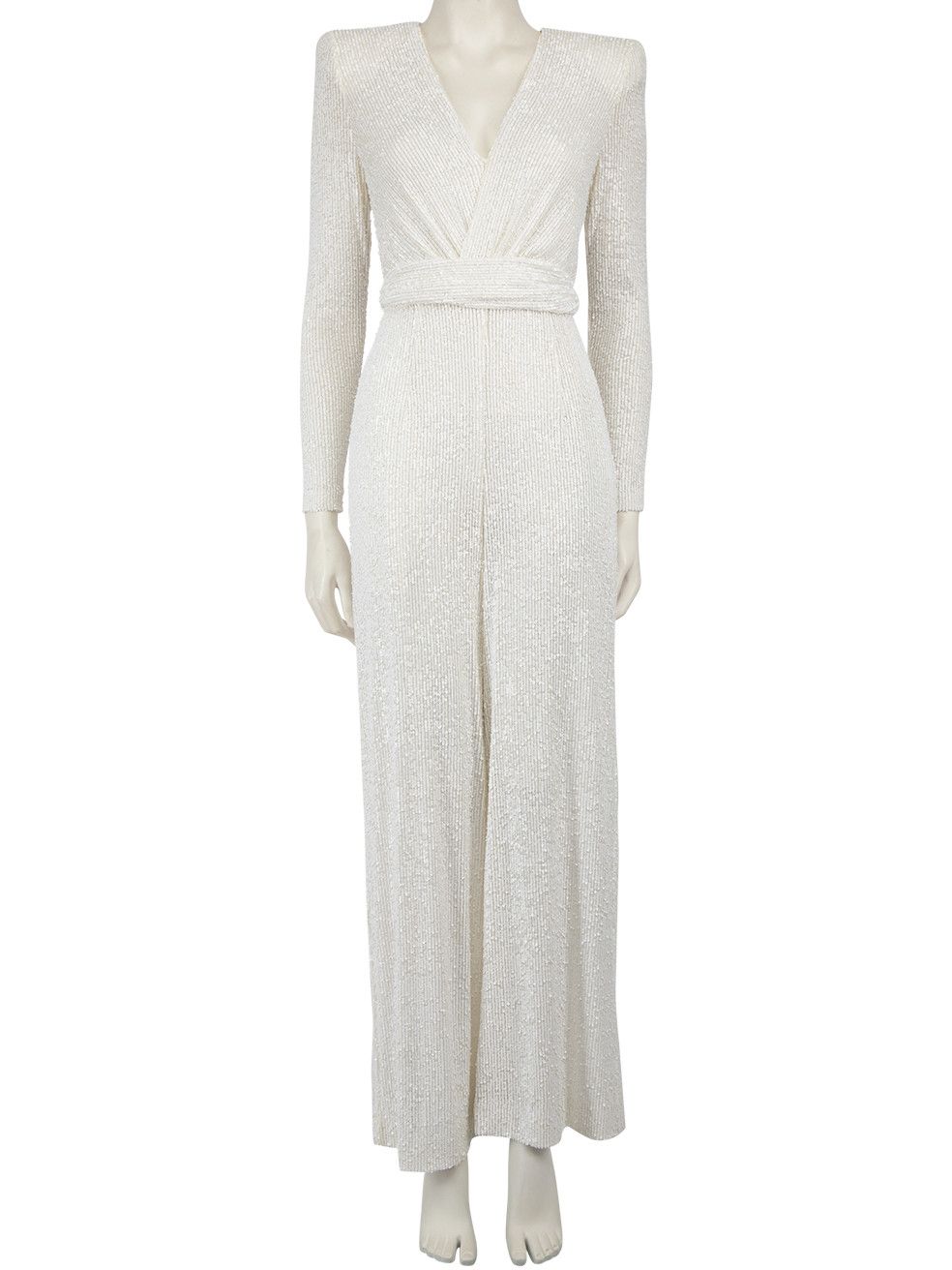 image of Naeem Khan White Sequinned Belted Jumpsuit, Women's (Size 26)