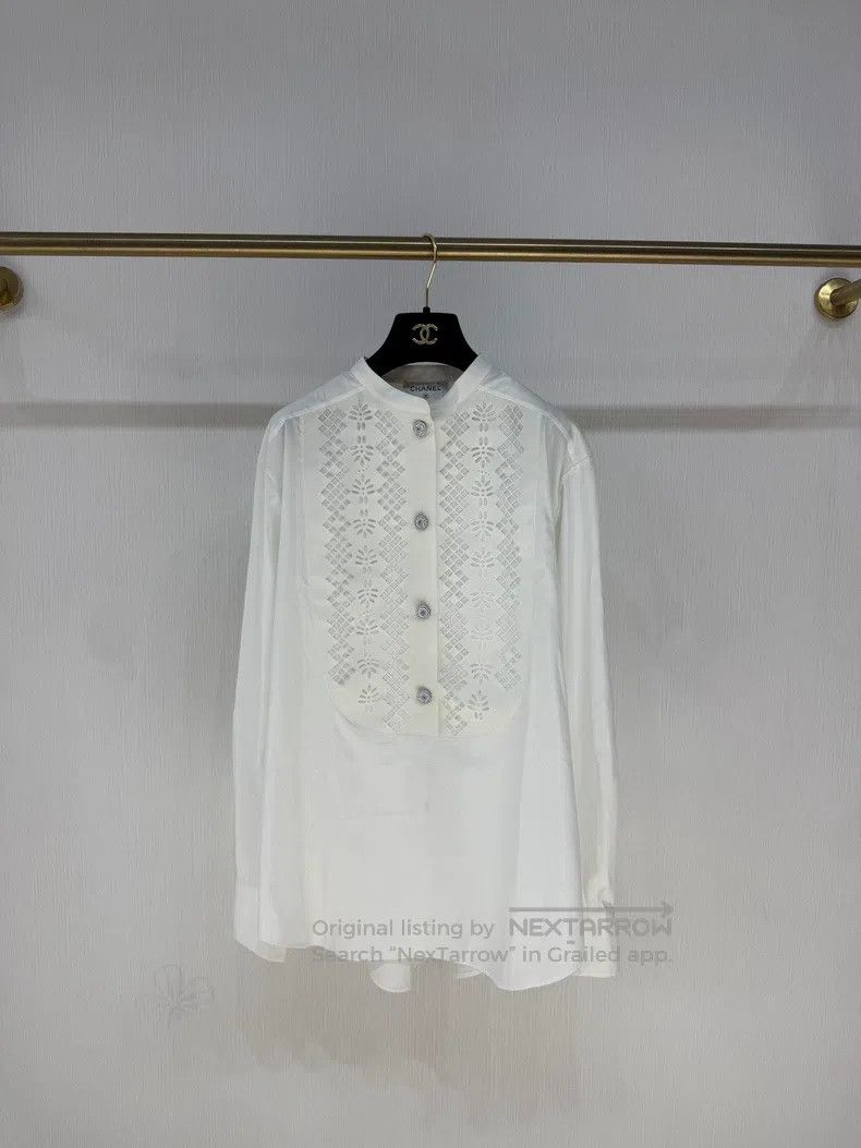 Chanel Hollow-out stitching snowflake button shirt
