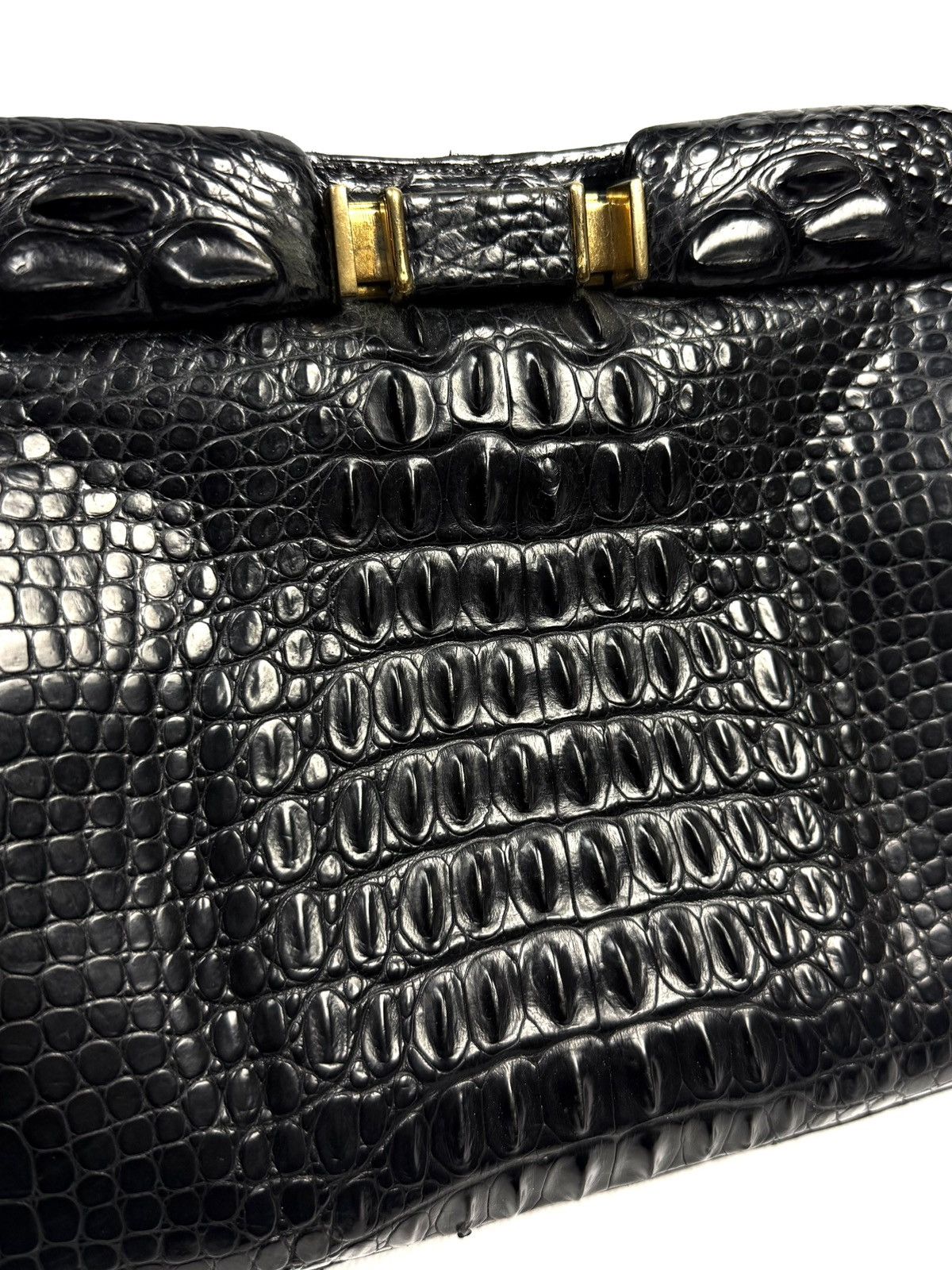 Vintage 1950-60s Genuine Crocodile Hornback Frame Top Handbag Exotic Size ONE SIZE - 4 Thumbnail