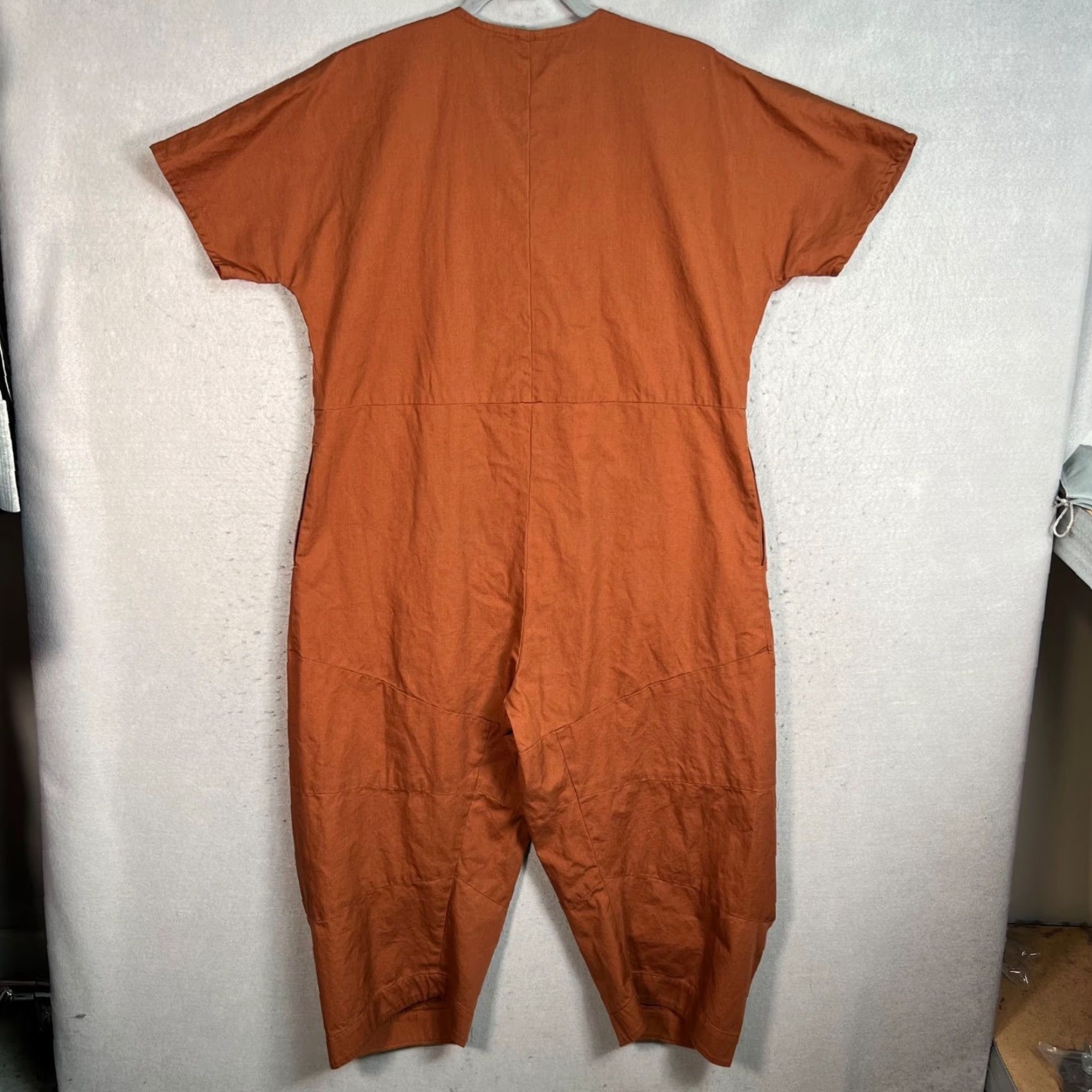 Vintage Roucha Jumpsuit Womens Size L Orange Cotton Short Sleeve V-Neck One-Piece Wide-Leg Casual Size 36" / US 14 / IT 50 - 2 Thumbnail