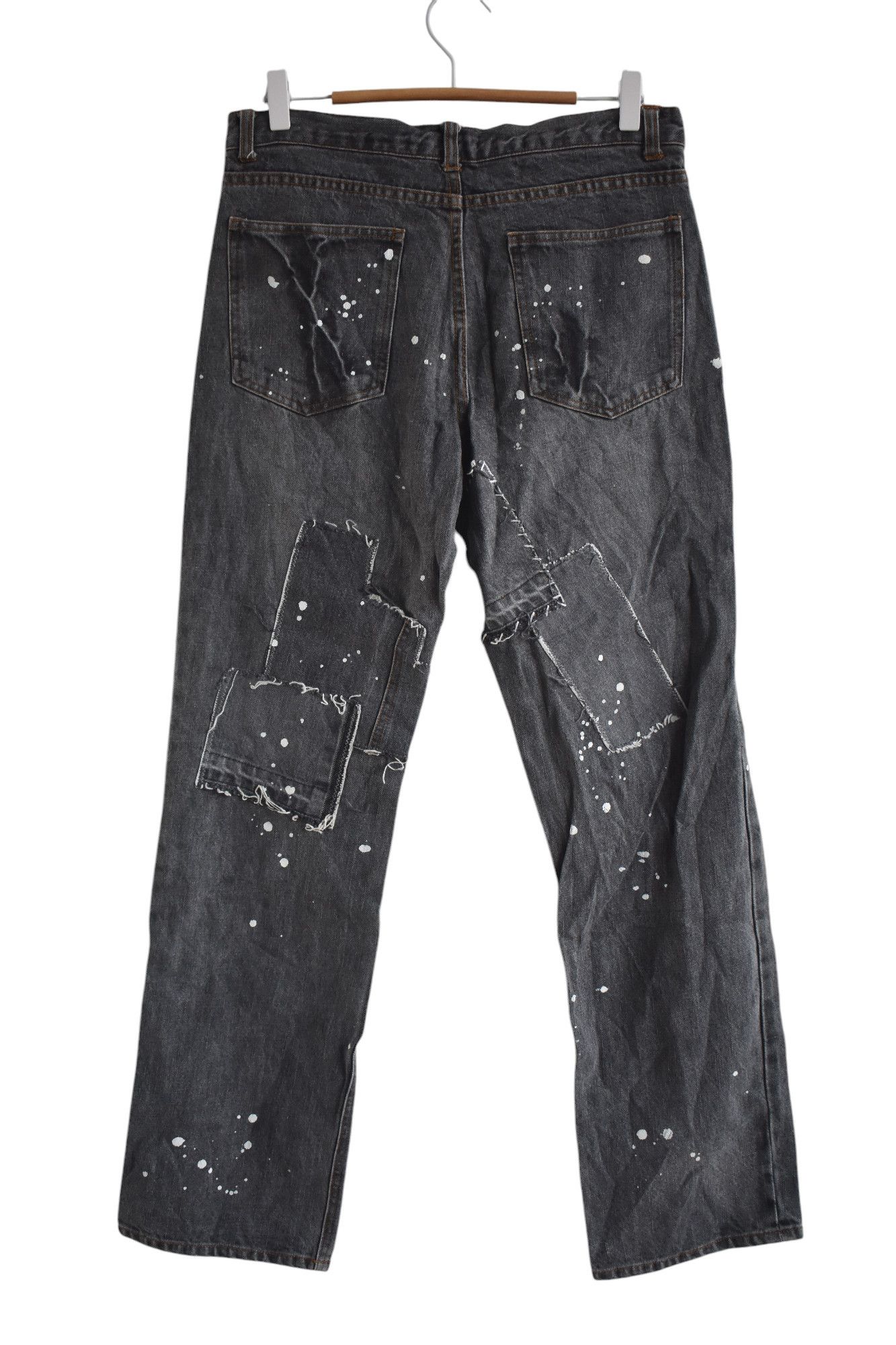 Japanese Brand Wide Leg Distress Paint Patchwork Jeans Pants W31 Size US 31 - 5 Thumbnail