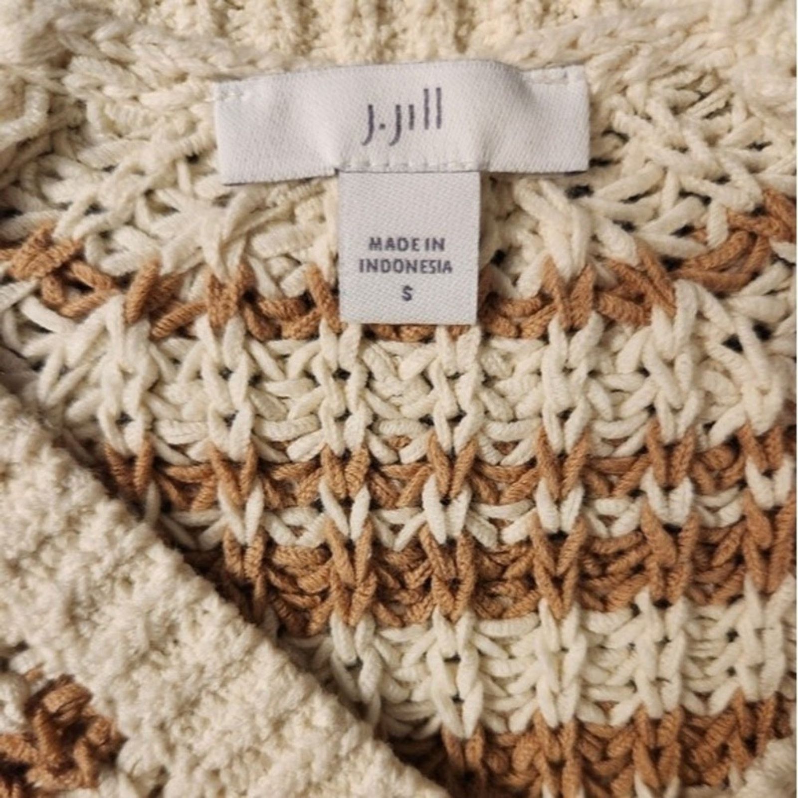J. Jill J. Jill Chunky Knit Neutral Stripe Sweater Small 100% cotton Size S / US 4 / IT 40 - 8 Thumbnail