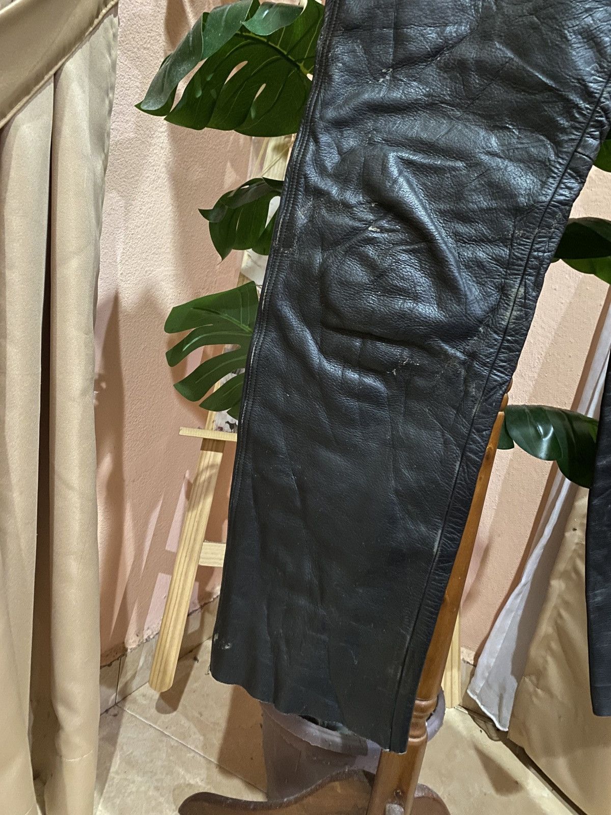Genuine Leather Vintage NAVY RIDER Black Leather Biker Pant Genuine Leather Size US 29 - 6 Thumbnail