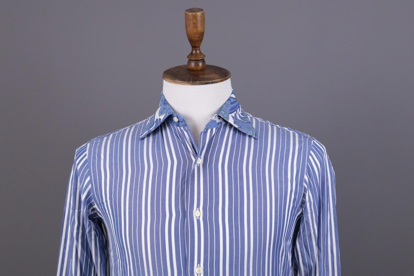 Eton Eton Blue White Striped 100% Cotton Collar Shirt Size 38 Size US M / EU 48-50 / 2 - 2 Thumbnail