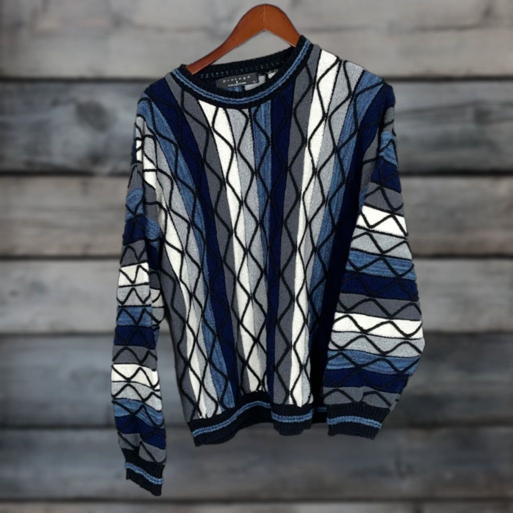 Coogi VINTAGE Protege COOGI Style Sweater Mens Large Black Blue Textured Knit Cosby Crewneck Size US L / EU 52-54 / 3 - 1 Thumbnail