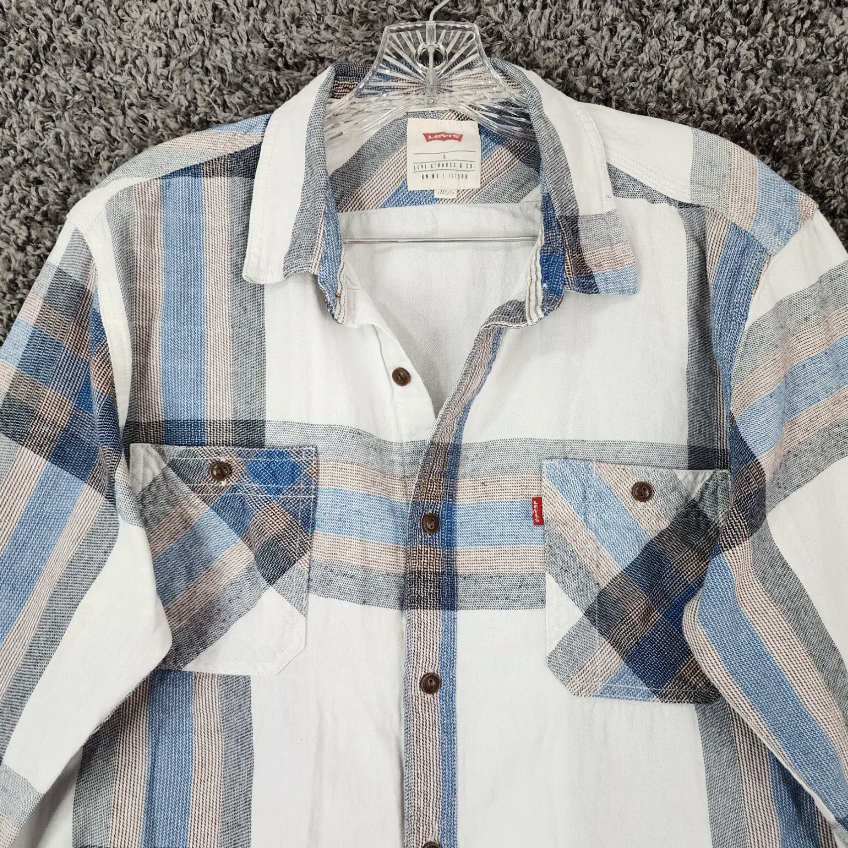 Levi's LEVI'S Shirt Men White Blue Plaid Long Sleeve Button-Up Size L Regular Blue Plaid Mens Shirt Size US L / EU 52-54 / 3 - 3 Thumbnail
