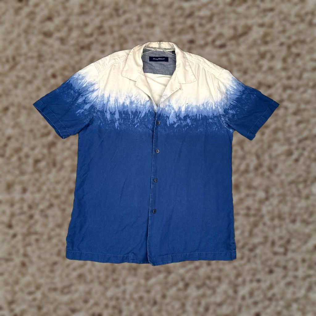 Tommy Bahama Tommy Bahama Shirt Men Large Blue Ivory 100% Silk Button Hawaiian Short Sleeve Silk Button-Up Beach Designer Hawaiian Men L Blue 40 in Chest Size US L / EU 52-54 / 3 - 1 Thumbnail