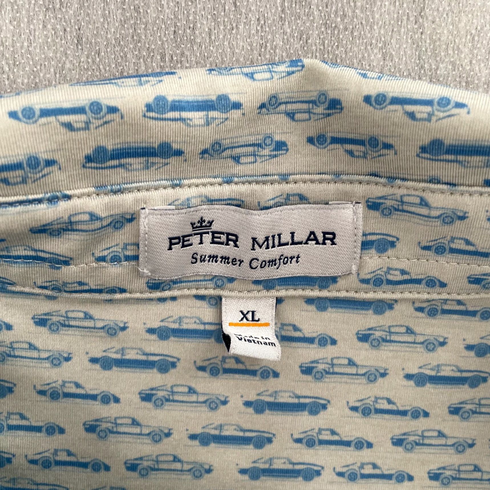 Peter Millar Peter Millar Shirt Adult XL Gray Blue Polo Cars Print Mens Polo Shirt All Seasons Summer Spring Golf Walking Size US XL / EU 56 / 4 - 5 Thumbnail